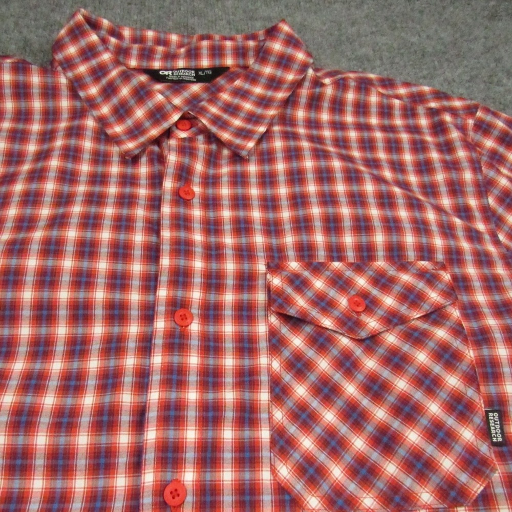 Outdoor Research Shirt Mens Extra Large XL Seapine Cranberry‎ Plaid Short Sleeve